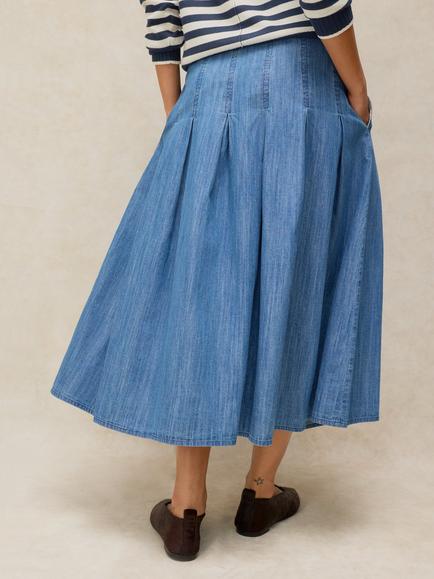 White Stuff Marlowe Chambray Midi Skirt, Chambray Blue - view 2, Chambray Blue