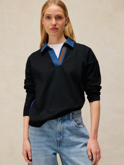 White Stuff Denim Collar Jumper, Dark Navy, Dark Navy