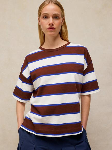 White Stuff Kat Striped Cotton T-Shirt, Brown/Multi, Brown/Multi