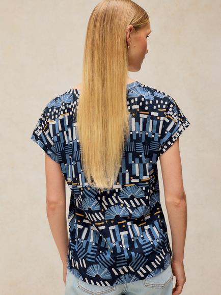 White Stuff Nelly Geometric Print Notch Neck T-Shirt, Blue - view 2, Blue