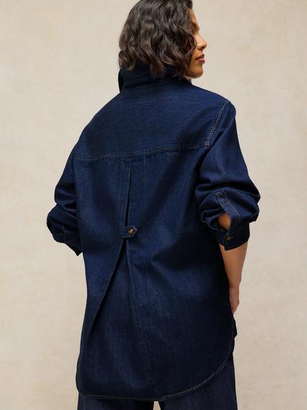 White Stuff Sage Longline Denim Tunic Top, Dark Blue - view 2, Dark Blue