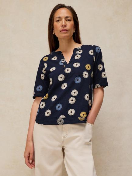 White Stuff Weaver Notch Neck T-Shirt, Navy, Navy