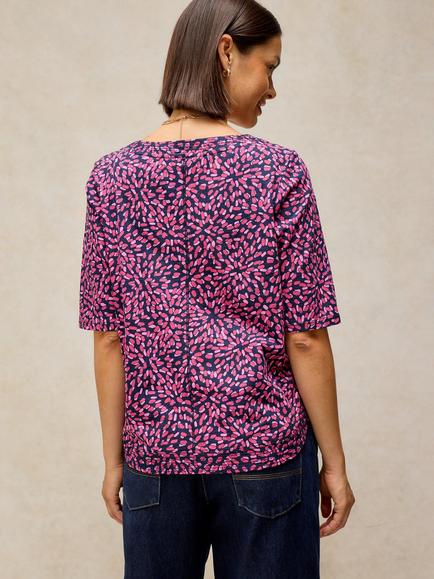 White Stuff Weaver Abstract Notch Neck T-Shirt, Pink - view 2, Pink