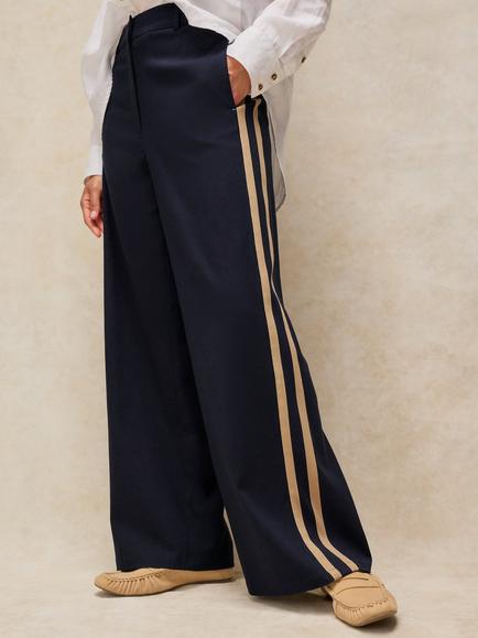 White Stuff Kenna Side Stripe Trousers containing TENCEL™ Lyocell, Dark Navy
