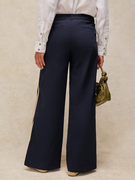 White Stuff Kenna Side Stripe Trousers containing TENCEL™ Lyocell - view 2, Dark Navy