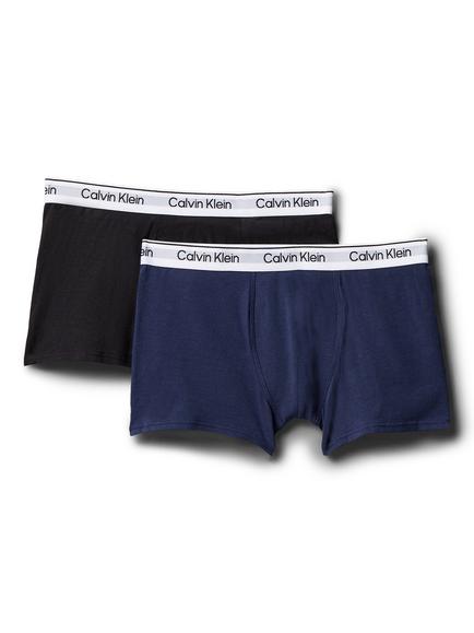 Calvin Klein Kids' Cotton Blend Mid-Rise Trunks, Pack of 2, Black/Dark Blue, Black/Dark Blue