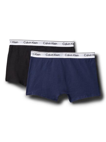Calvin Klein Kids' Cotton Blend Mid-Rise Trunks, Pack of 2, Black/Dark Blue - view 2, Black/Dark Blue