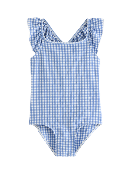 Lindex Kids' Ruffle Gingham Swimsuit, Light Blue, Light Blue