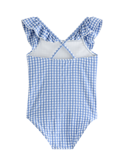 Lindex Kids' Ruffle Gingham Swimsuit, Light Blue - view 2, Light Blue