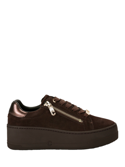 Carvela Connected Suede Zip Flatform Trainers, Dark Brown, Dark Brown