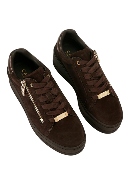 Carvela Connected Suede Zip Flatform Trainers, Dark Brown - view 2, Dark Brown