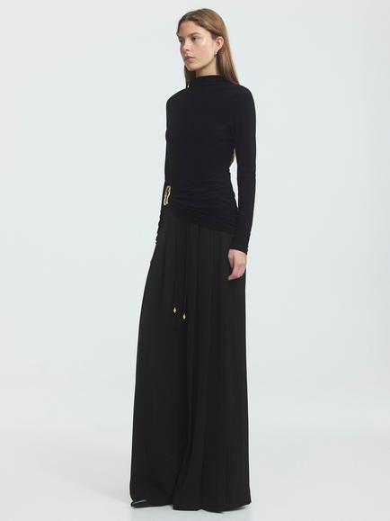 Aje Luma Ruched Gold Hardware Jersey Top, Black - view 2, Black