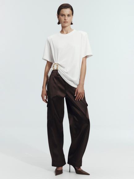 Aje Luma Ruched Gold Hardware T-Shirt, White, White