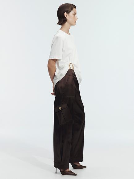 Aje Luma Ruched Gold Hardware T-Shirt, White - view 2, White