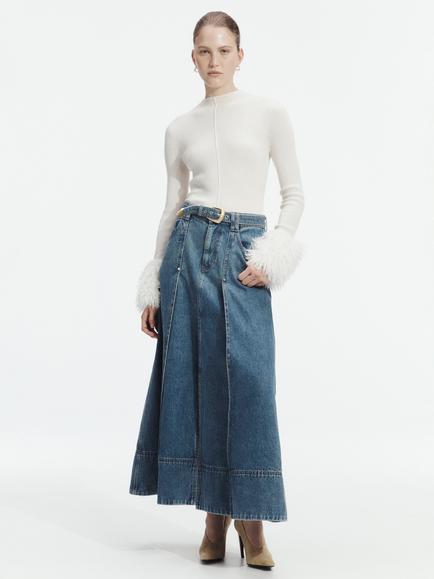 Aje Viva Denim Midi Skirt, Indigo, Indigo