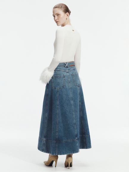 Aje Viva Denim Midi Skirt, Indigo - view 2, Indigo