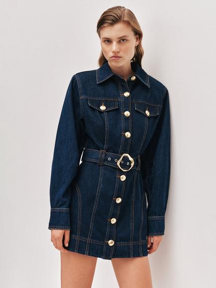 Aje Elodi Denim Mini Dress, Dark Blue - view 2, Dark Blue