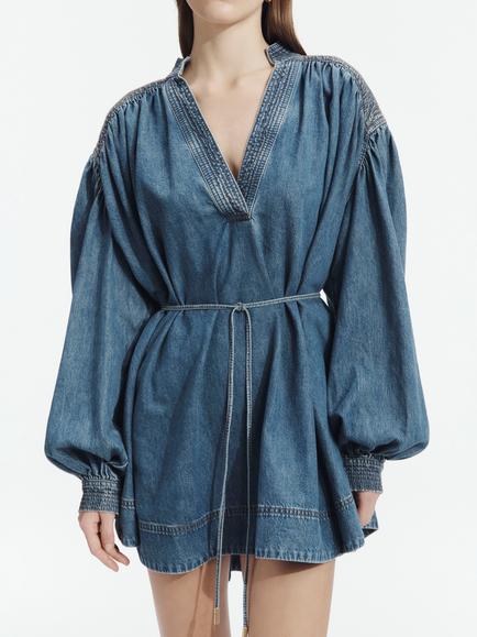 Aje Viva Denim Mini Dress, Stormy Indigo - view 2, Stormy Indigo