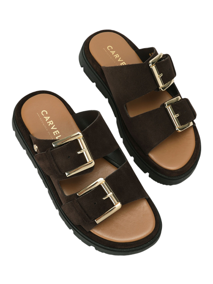 Carvela Pavilion Suede Double Strap Sandals, Brown Multi - view 2, Brown Multi