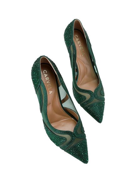 Carvela Fantastico Embellished Stiletto Heel Court Shoes, Green - view 2, Green