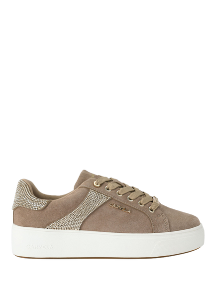 Carvela Gia Embellished Lace Up Trainers, Taupe, Taupe