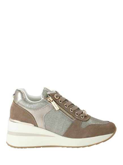 Carvela High Rise Lace Up Trainers, Taupe Comb
