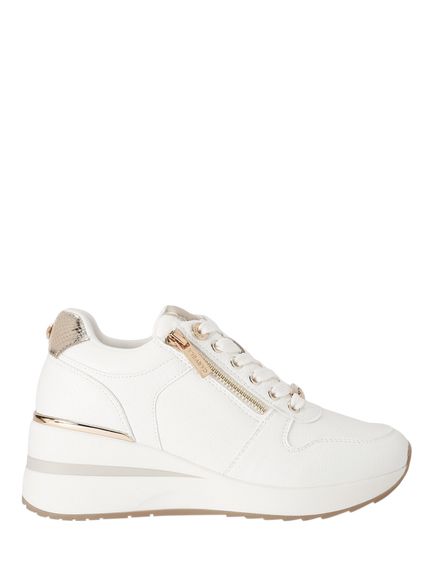 Carvela High Rise Lace Up Trainers, White/Comb, White/Comb