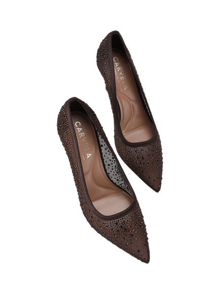 Carvela Lovebird Mesh Embellished High Heel Court Shoes, Brown - view 2, Brown