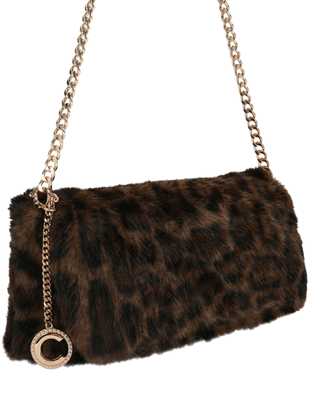 Carvela Pavilion Faux Fur Leopard Print Clutch Bag, Brown - view 2, Brown