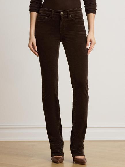 Lauren Ralph Lauren Mid Rise Slim Straight Leg Corduroy Trousers, Circuit Brown, Circuit Brown