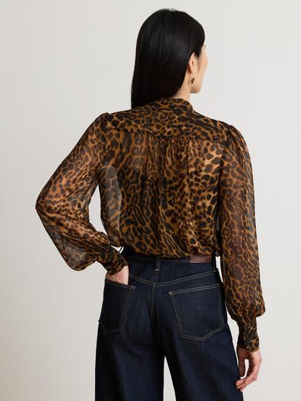 Lauren Ralph Lauren Animal Print Semi Sheer Chiffon Blouse, Tan/Multi - view 2, Tan Multi