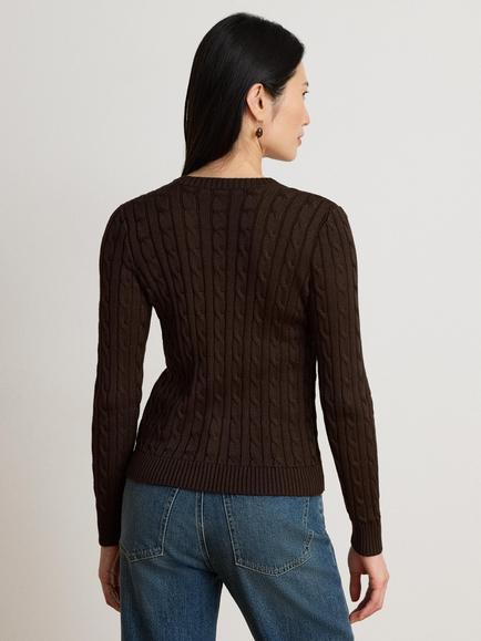 Lauren Ralph Lauren Cable Knit Cotton Blend Cardigan, Circuit Brown - view 2, Circuit Brown
