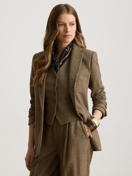 Lauren Ralph Lauren Glen Check Wool Twill Blazer, Brown/Tan Multi, Brn/Tan Multi