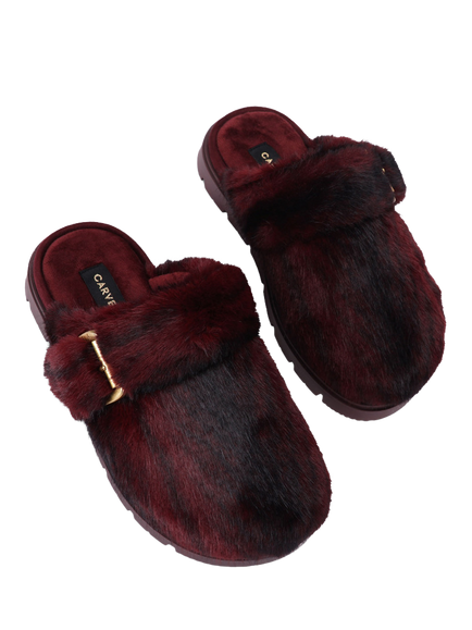 Carvela Pavillion Warm Faux Fur Mules, Red - view 2, Red