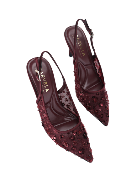 Carvela Ravenna Stiletto Heel Sequin Court Shoes - view 2, Wine