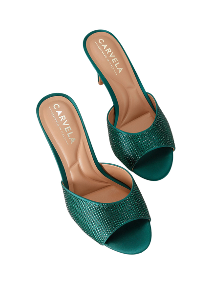 Carvela Silvia Embellished Stiletto Heel Mule Sandals, Green - view 2, Green