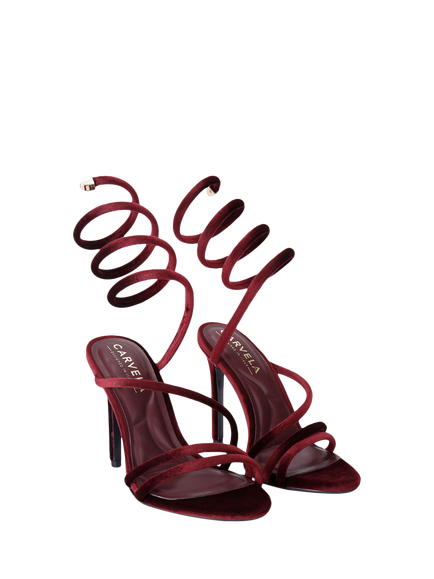 Carvela Spiral 105 Diamante Embellished Strappy Sandals - view 2, Red/Dark