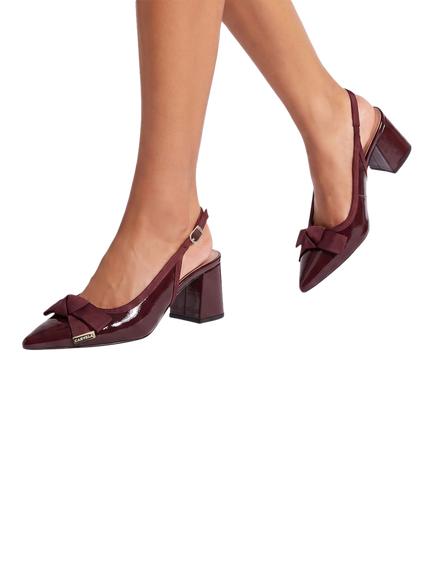 Carvela Tempt Block Bow Detail Slingback Court Shoes, Wine - view 2, Wine