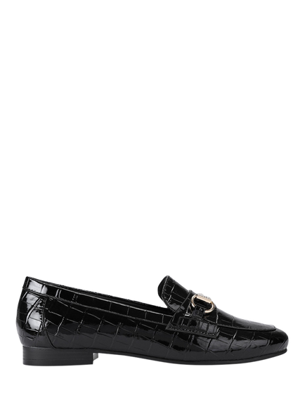 Carvela Valentina Patent Croc Effect Loafers, Black