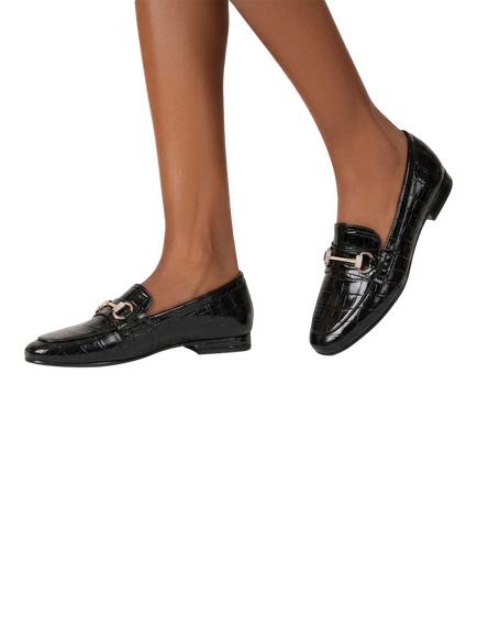 Carvela Valentina Patent Croc Effect Loafers - view 2, Black