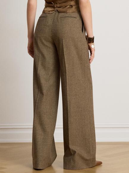 Lauren Ralph Lauren High Rise Wide Leg Check Wool Trousers, Brown/Tan Multi - view 2, Brn/Tan Multi