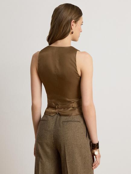 Lauren Ralph Lauren Glen Check Wool Twill Waistcoat, Brown/Tan Multi - view 2, Brn/Tan Multi