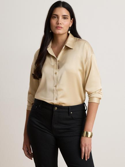 Lauren Ralph Lauren Satin Shirt, Ranch Cream, Ranch Cream