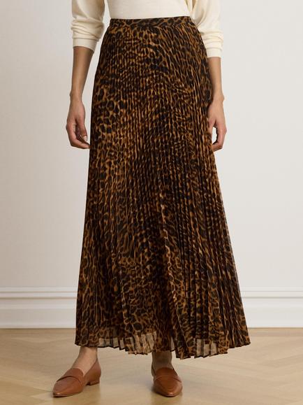 Lauren Ralph Lauren Aline Animal Print Pleat Midi Skirt, Tan/Multi, Tan Multi