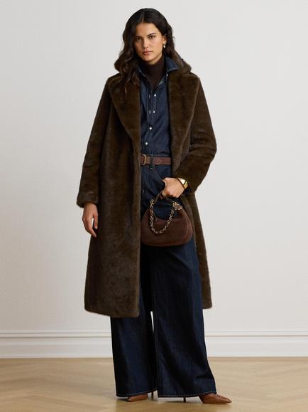 Lauren Ralph Lauren Faux Fur Long Coat, Dark Brown, Dark Brown
