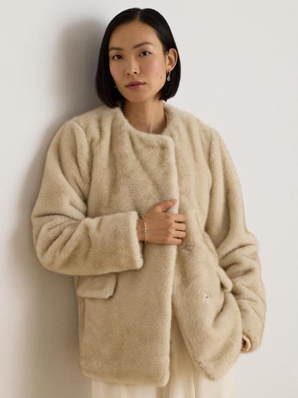 Lauren Ralph Lauren Collarless Faux Fur Coat, Cream, Cream