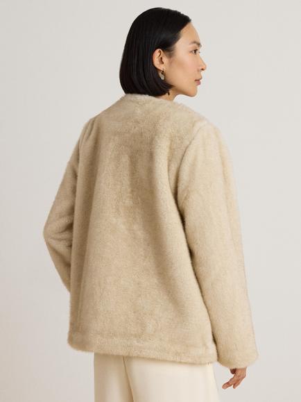 Lauren Ralph Lauren Collarless Faux Fur Coat, Cream - view 2, Cream