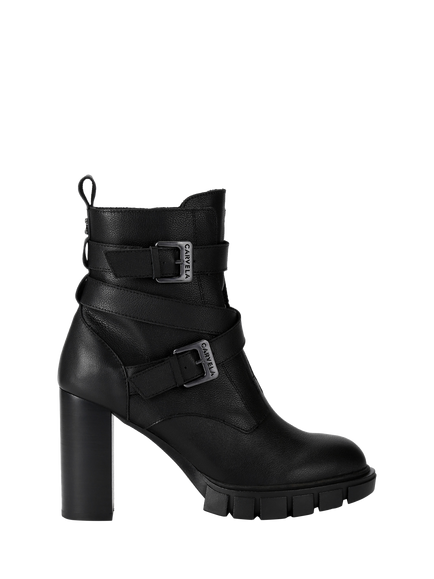 Carvela Ignite High Leather Strap Detail Block Heel Ankle Boots, Black, Black