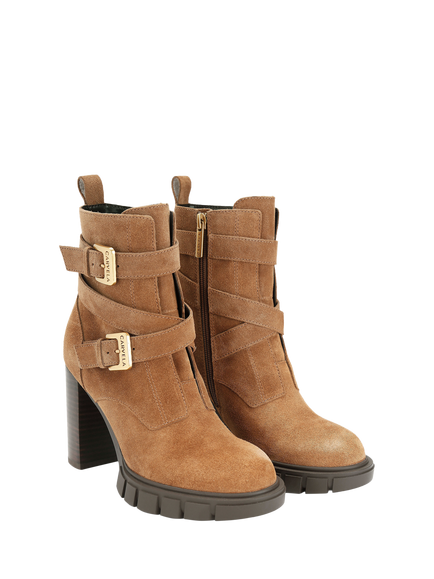Carvela Ignite High Suede Strap Detail Block Heel Ankle Boots, Camel - view 2, Camel