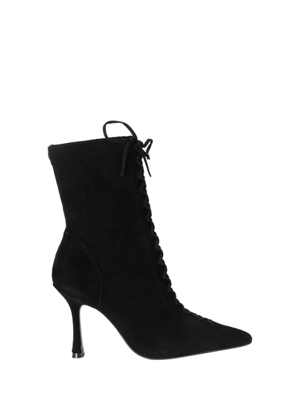 Carvela Leoni Suede Lace Up Stiletto Heel Ankle Boots, Black